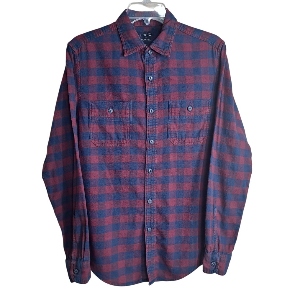 J. Crew Men's Plaid Shirt‎ Size S Blue/Burgundy Flannel Collared Button-Up